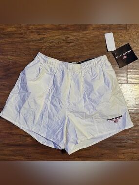 Vintage Polo Sport Ralph Lauren Medium White Swim Trunks Shorts Mesh Lined 90's